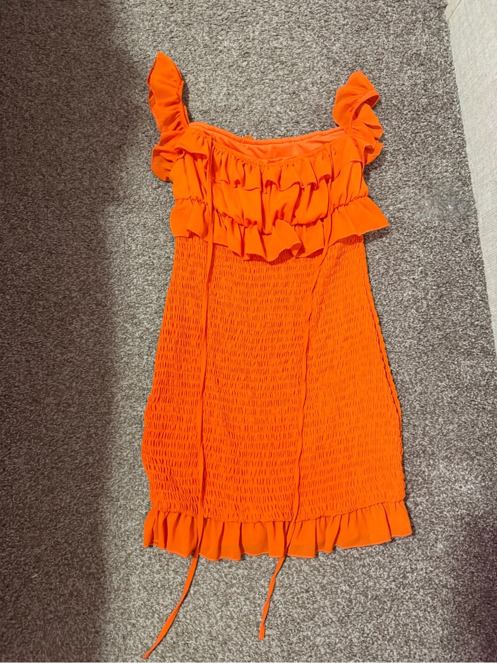 SHEIN Bright Orange Ruffle Smocked Casual Dress